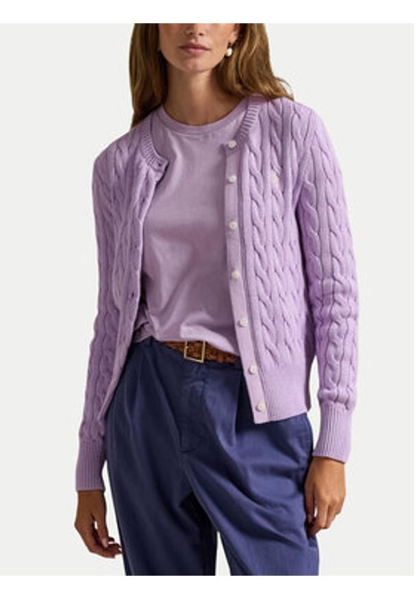 Polo Ralph Lauren Kardigan 211971868506 Fioletowy Slim Fit. Typ kołnierza: polo. Kolor: fioletowy. Materiał: bawełna