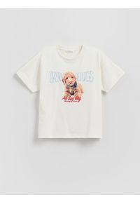 Reserved - T-shirt z nadrukiem - złamana biel. Materiał: bawełna. Wzór: nadruk