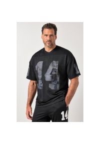 JAY-PI - Męska Koszulka siateczkowa fitness rękaw 1/2 oversize nadruki moro. Kolekcja: plus size. Kolor: czarny. Materiał: poliester, materiał. Wzór: moro, nadruk. Sport: fitness #1