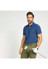 INESIS - Koszulka polo do golfa męska Inesis MW500. Typ kołnierza: golf, polo. Kolor: niebieski. Materiał: poliester, materiał, bawełna. Wzór: ze splotem. Styl: klasyczny