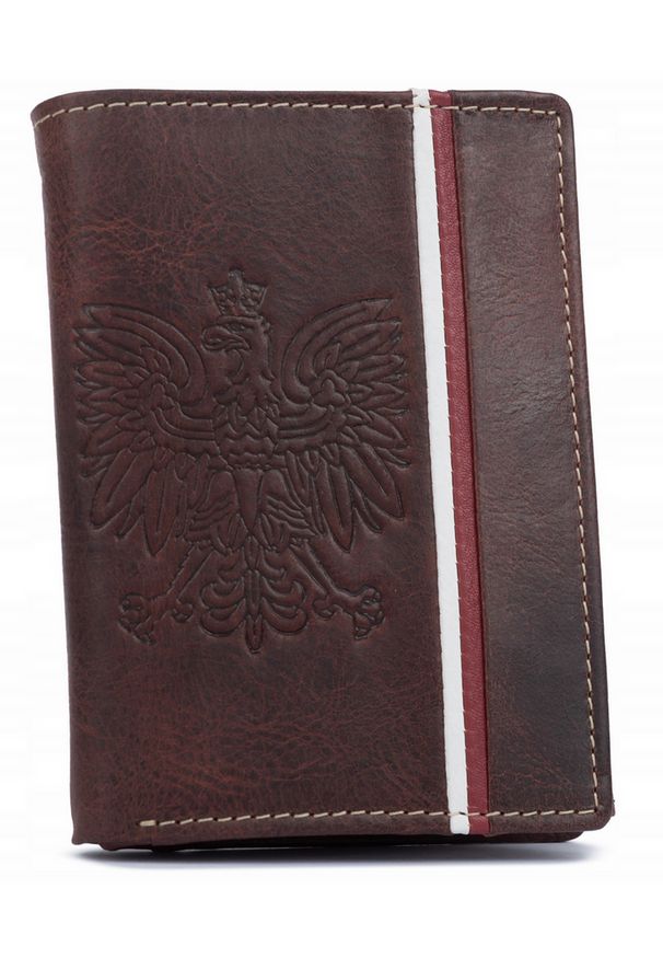 Inny - Portfel skórzany patriotyczny N4A-H-BL brązowy. Kolor: brązowy. Materiał: skóra