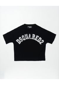 DSQUARED2 KIDS - Czarny t-shirt z białym logo 4-16 lat. Kolor: czarny. Materiał: bawełna. Długość rękawa: krótki rękaw. Sezon: lato. Styl: klasyczny