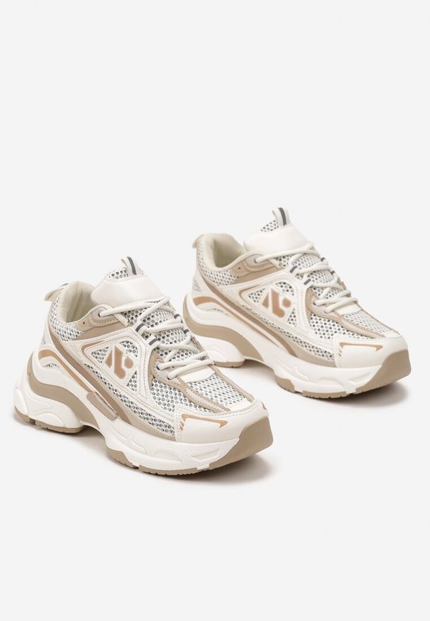 Born2be - Beżowe Sneakersy na Masywnej Podeszwie z Licznymi Wstawkami Junioria. Kolor: beżowy
