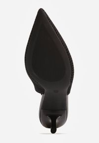 Renee - Czarne Sandały Slingback z Ażurową Cholewką i Szpiczastym Noskiem Beethovia. Okazja: na ślub cywilny, na wesele, na imprezę. Nosek buta: szpiczasty. Kolor: czarny. Materiał: jeans. Szerokość cholewki: normalna. Wzór: ażurowy. Styl: wizytowy #8