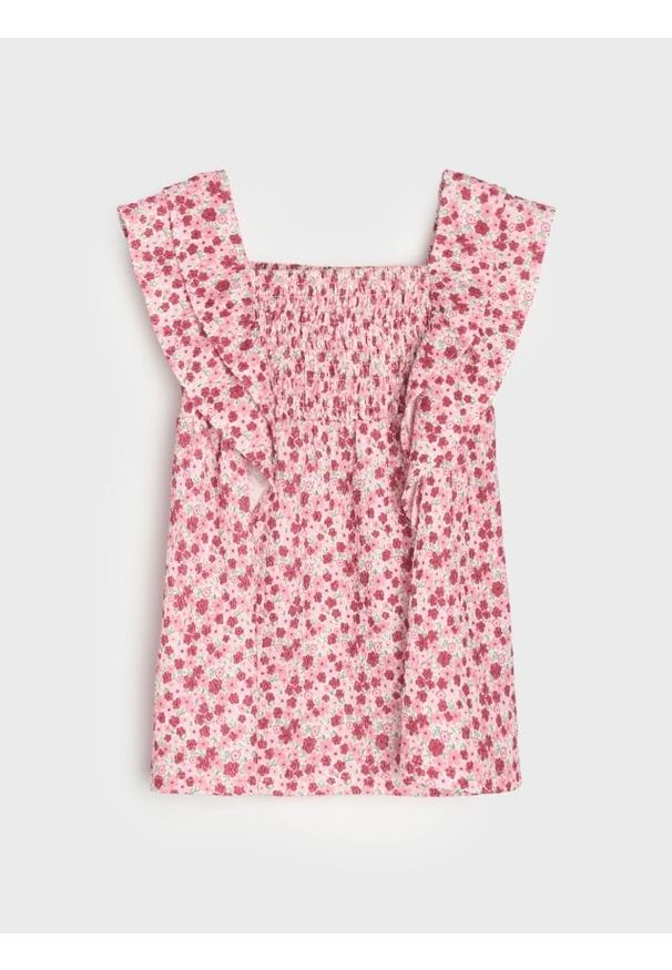 Sinsay - Sukienka w kwiatowy wzór z marszczeniami - biały. Kolor: biały. Wzór: kwiaty