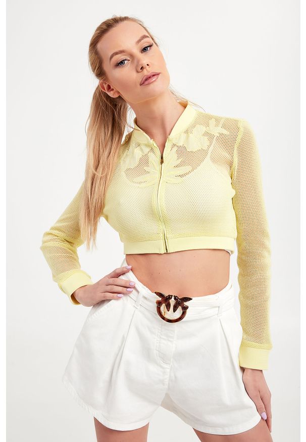 Pinko - Bluza Querceto PINKO. Typ kołnierza: kołnierzyk stójkowy, kaptur. Wzór: kwiaty, haft, ażurowy