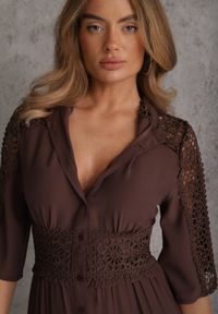Renee - Brązowa Boho Sukienka z Wiskozą o Rozkloszowanym Kroju z Ażurowymi Wstawkami Idacea. Kolor: brązowy. Materiał: wiskoza. Wzór: ażurowy. Typ sukienki: rozkloszowane. Styl: boho. Długość: maxi #7