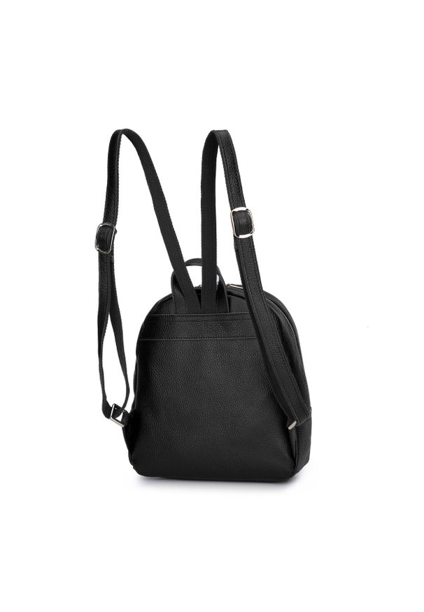 Wittchen - Damski plecak ze skóry minimalistyczny mały. Kolor: czarny. Materiał: skóra. Wzór: haft, paski. Styl: elegancki, casual