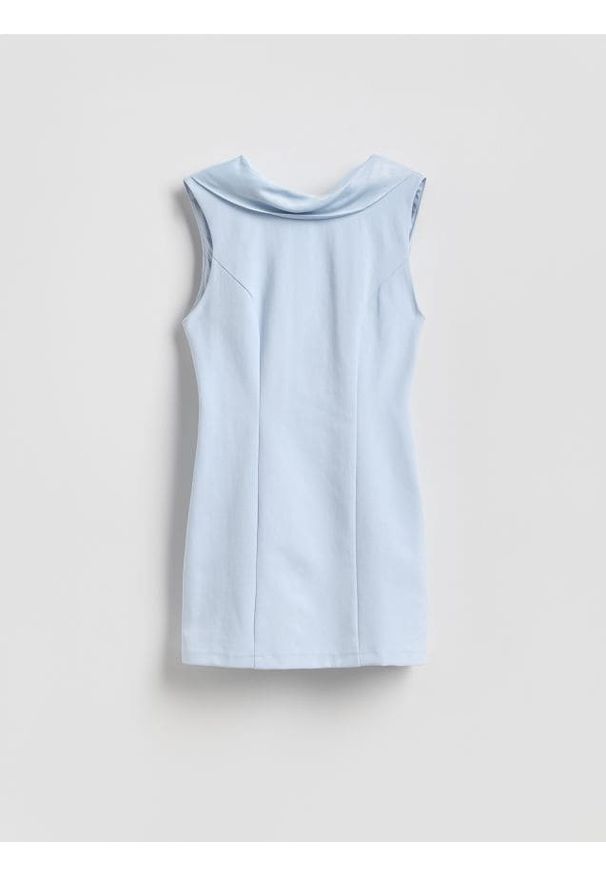Reserved - Sukienka mini z wiązaniem - jasnoniebieski. Kolor: niebieski. Materiał: bawełna, tkanina. Typ sukienki: proste. Długość: mini