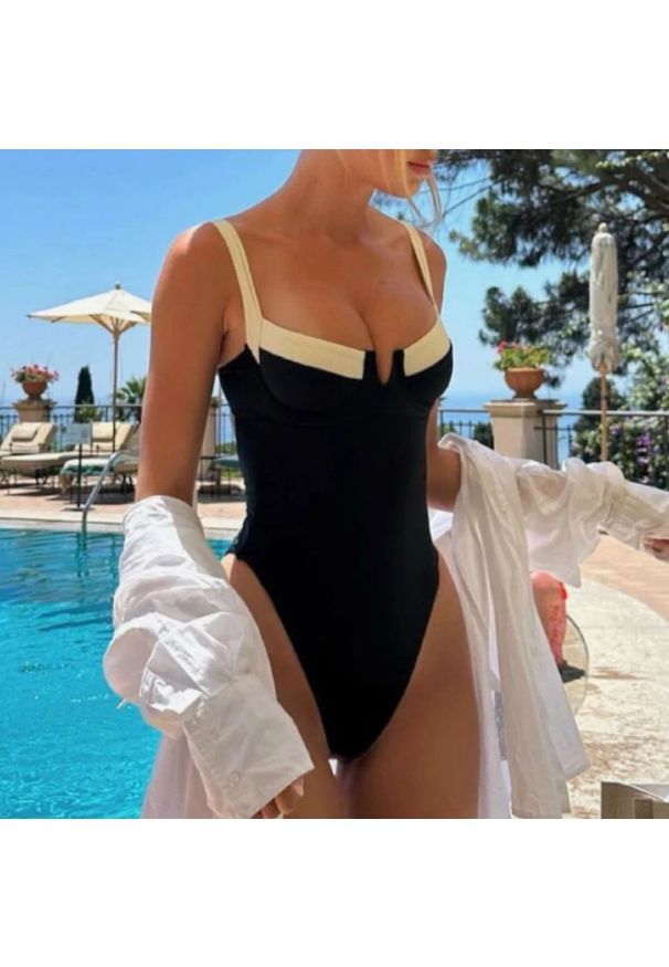 Intica - Strój kąpielowy jednoczęściowy elastyczny na plażę i basen Zoea. Kolor: czarny. Materiał: tkanina, materiał