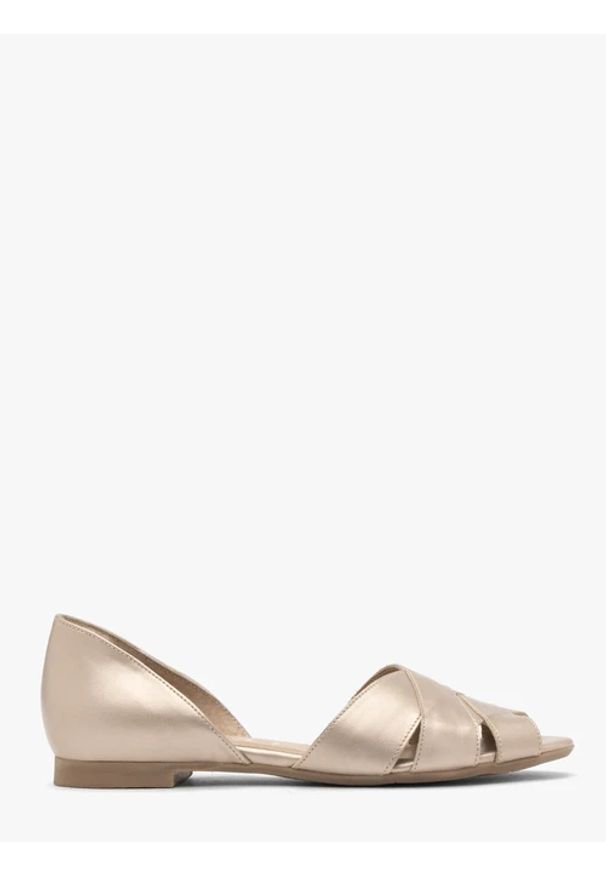 Ryłko - Platynowe sandały peep toe. Nosek buta: otwarty. Kolor: szary. Materiał: skóra. Styl: street