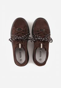 Born2be - Brązowe Zamszowe Sneakersy na Grubej Podeszwie ze Sznurówkami w Paski Vetida. Okazja: na co dzień. Zapięcie: pasek. Kolor: brązowy. Materiał: zamsz. Wzór: paski #9