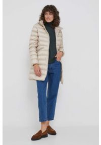 TOMMY HILFIGER - Tommy Hilfiger kurtka damska kolor beżowy przejściowa. Typ kołnierza: kaptur. Kolor: beżowy. Materiał: poliester #9