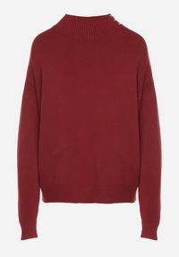 Born2be - Bordowy Golf z Metalicznymi Guzikami Aderlia. Okazja: do pracy, na co dzień, na spotkanie biznesowe. Typ kołnierza: golf. Kolor: czerwony. Materiał: jeans. Styl: klasyczny, casual, elegancki, biznesowy #7