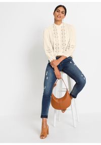 bonprix - Bluzka z koronką z miękkiej mieszanki wiskozy. Kolor: żółty, biały. Materiał: wiskoza, koronka. Wzór: koronka #3