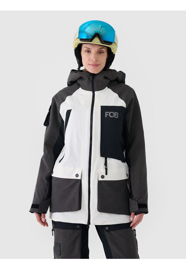 4f - 4F Kurtka snowboardowa membrana 10000 damska - biała L. Okazja: na co dzień. Typ kołnierza: kaptur. Kolor: biały. Materiał: dzianina, poliester, materiał, tkanina. Wzór: gładki. Sezon: zima. Styl: klasyczny, sportowy, casual