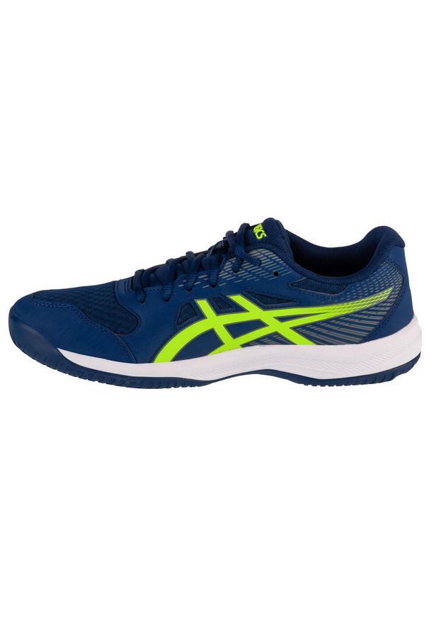 Buty treningowe męskie Asics Upcourt 6. Zapięcie: sznurówki. Kolor: żółty, niebieski, wielokolorowy. Materiał: tkanina, materiał, syntetyk. Szerokość cholewki: normalna. Sport: siatkówka