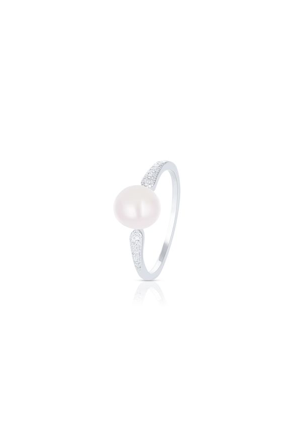 W.KRUK - Pierścionek srebrny duża perła. Materiał: srebrne. Kolor: srebrny. Kamień szlachetny: perła, cyrkonia