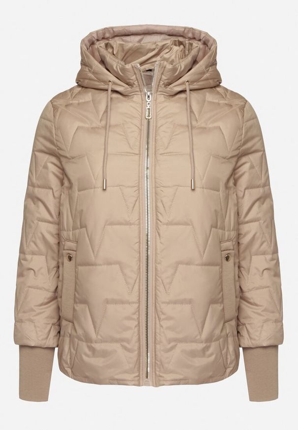 Born2be - Beżowa Pikowana Kurtka o Prostym Kroju z Kapturem Tulorisa. Okazja: na spacer, na co dzień. Typ kołnierza: kaptur. Kolekcja: plus size. Kolor: beżowy. Materiał: jeans. Wzór: aplikacja. Styl: elegancki, casual, klasyczny