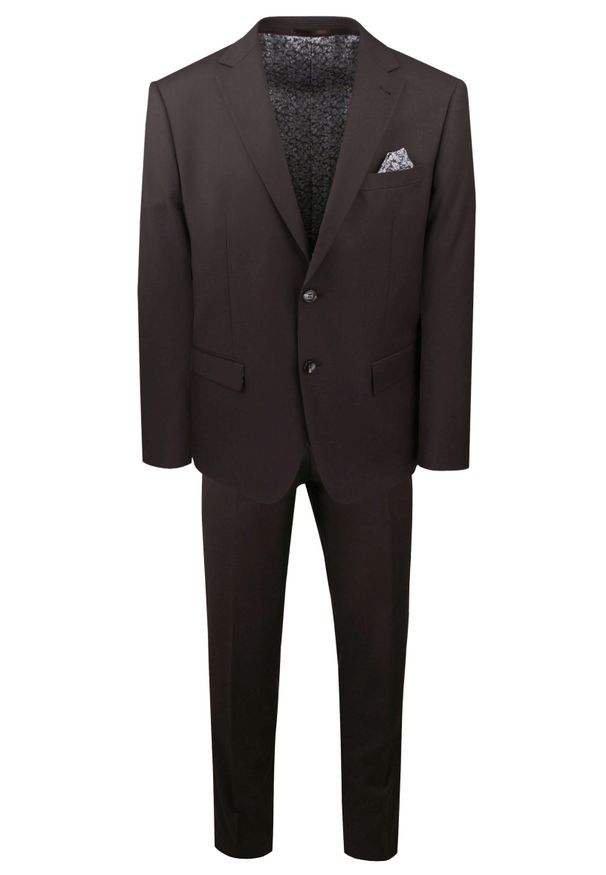 Taliowany Garnitur Męski - Victorio - Brązowy. Kolor: brązowy. Materiał: poliester, wiskoza, elastan. Wzór: gładki