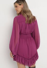 Born2be - Fioletowa Rozkloszowana Sukienka z Falbanką Harlin. Kolor: fioletowy. Długość: mini #3