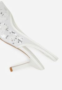 Renee - Białe Sandały na Szpilce Typu Slingback z Cekinami Resseris. Okazja: na imprezę. Kolor: biały. Materiał: jeans. Obcas: na szpilce. Styl: elegancki #4