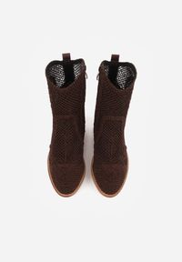 Born2be - Brązowe Botki Kowbojki VICES na Stożku z Ażurową Cholewką Azivessa. Okazja: na co dzień. Kolor: brązowy. Materiał: jeans. Szerokość cholewki: normalna. Wzór: ażurowy. Sezon: wiosna. Obcas: na stożku. Styl: casual, klasyczny, boho #7