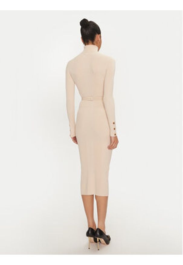 Elisabetta Franchi Sukienka dzianinowa AM-25B-46E2-V440 Écru Slim Fit. Materiał: lyocell