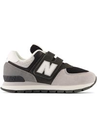 Buty dziecięce New Balance PV574DA2 – szare. Okazja: na co dzień. Zapięcie: rzepy. Kolor: szary. Materiał: skóra, syntetyk, materiał. Szerokość cholewki: normalna. Model: New Balance 574