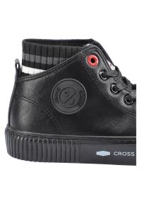 Czarne Sneakersy Damskie Cross Jeans Modne Obuwie. Okazja: na co dzień. Wysokość cholewki: przed kolano. Zapięcie: sznurówki. Kolor: czarny. Materiał: guma, syntetyk, materiał. Szerokość cholewki: normalna #4