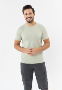 Volcano - Bawełniana koszulka T-BASIC. Kolekcja: plus size. Kolor: miętowy. Materiał: bawełna. Długość rękawa: krótki rękaw. Długość: krótkie. Styl: klasyczny #1