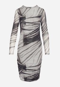 Born2be - Szaro-Czarna Sukienka Mini z Siateczki Ozdobionej Marmurkowym Wzorem Unnora. Kolor: szary. Materiał: tkanina. Wzór: aplikacja. Długość: mini #5