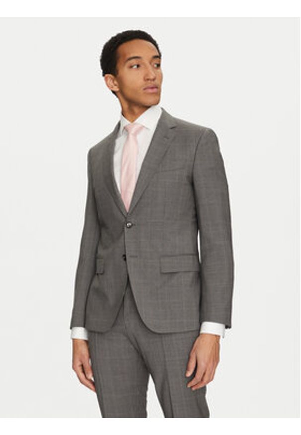 BOSS Garnitur H-Huge 50535023 Szary Slim Fit. Kolor: szary. Materiał: wełna