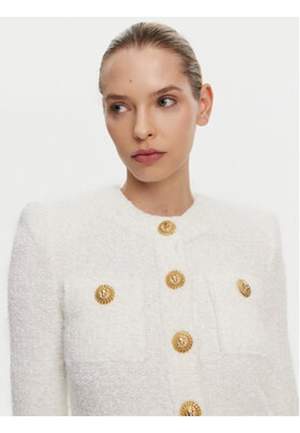 Balmain Kardigan DF1SK249KH10 Biały Regular Fit. Kolor: biały. Materiał: syntetyk