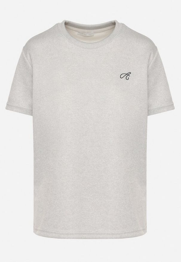 Born2be - Jasnoszary T-shirt o Klasycznym Kroju z Ozdobnym Haftem Galerrena. Okazja: na co dzień, na spotkanie biznesowe, do pracy. Kolor: szary. Materiał: jeans. Wzór: haft. Styl: klasyczny