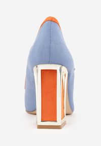 Renee - Niebieskie Czółenka na Słupku z Metaliczną Wstawką i Paskiem Linnelea. Okazja: do pracy. Zapięcie: pasek. Kolor: niebieski. Obcas: na słupku. Styl: elegancki, wizytowy #7