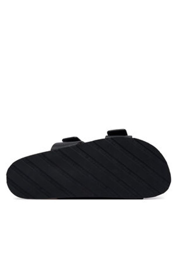 TOMMY HILFIGER - Tommy Hilfiger Klapki Leather Double Strap Cork Sandals FW0FW09118 Czarny. Kolor: czarny. Materiał: skóra