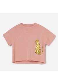 Reserved - Bawełniany t-shirt z aplikacją - Różowy. Kolor: różowy. Materiał: bawełna. Wzór: aplikacja #1