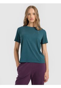 4f - 4F T-shirt z prążkowanej dzianiny z modalem damski - turkusowy M. Okazja: na co dzień. Kolor: turkusowy. Materiał: prążkowany, dzianina. Styl: casual #1
