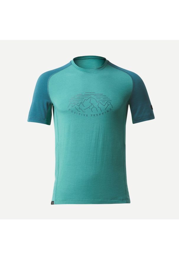 FORCLAZ - Koszulka męska trekkingowa z krótkim rękawem Forclaz MT500 merino. Kolor: turkusowy, wielokolorowy, zielony, niebieski. Materiał: wełna, materiał, poliamid, elastan. Długość rękawa: krótki rękaw. Długość: krótkie. Sezon: zima