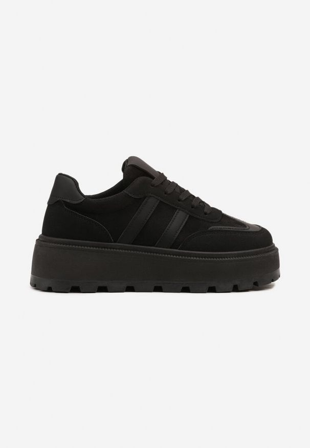 Born2be - Czarne Sneakersy Typu Klasyczne Tenisówki na Grubej Podeszwie Nilmio. Okazja: na co dzień. Kolor: czarny. Materiał: jeans