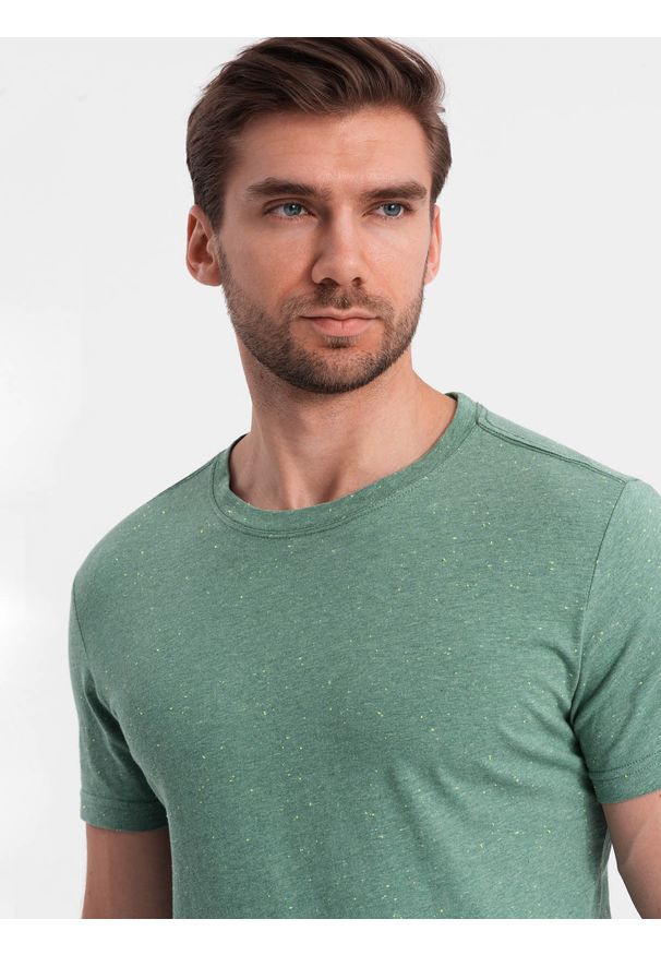 Ombre Clothing - T-shirt męski z ozdobnym efektem confetti - zielony V4 OM-TSCT-0178 - XXL. Okazja: na co dzień. Kolor: zielony. Materiał: bawełna. Wzór: jednolity. Styl: casual