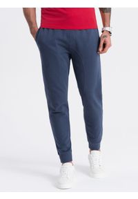 Ombre Clothing - Spodnie męskie dresowe typu jogger - granatowe V4 OM-PABS-0173 - XXL. Okazja: na co dzień. Kolor: niebieski. Materiał: dresówka. Wzór: aplikacja. Styl: casual #1