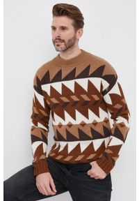 Sisley Sweter wełniany męski kolor brązowy ciepły. Okazja: na co dzień. Kolor: brązowy. Materiał: wełna. Długość rękawa: długi rękaw. Długość: długie. Styl: casual