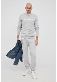 Trussardi Jeans - Trussardi spodnie bawełniane męskie kolor szary gładkie. Kolor: szary. Materiał: bawełna. Wzór: gładki