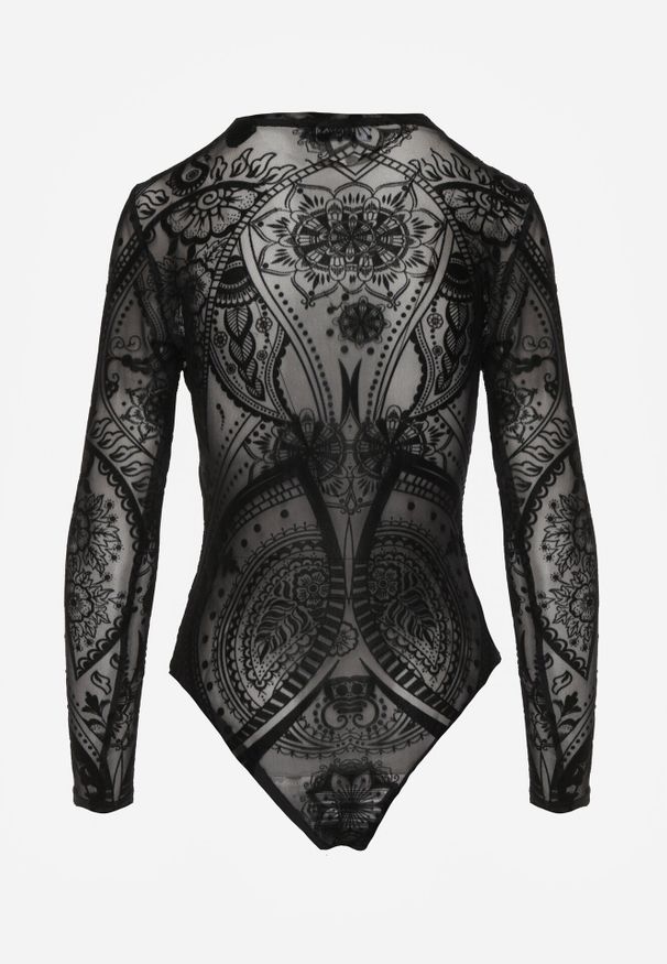 Born2be - Czarne Body z Siateczki Mophel. Okazja: na co dzień. Kolor: czarny. Materiał: wiskoza, materiał, welur, jeans. Styl: casual, elegancki