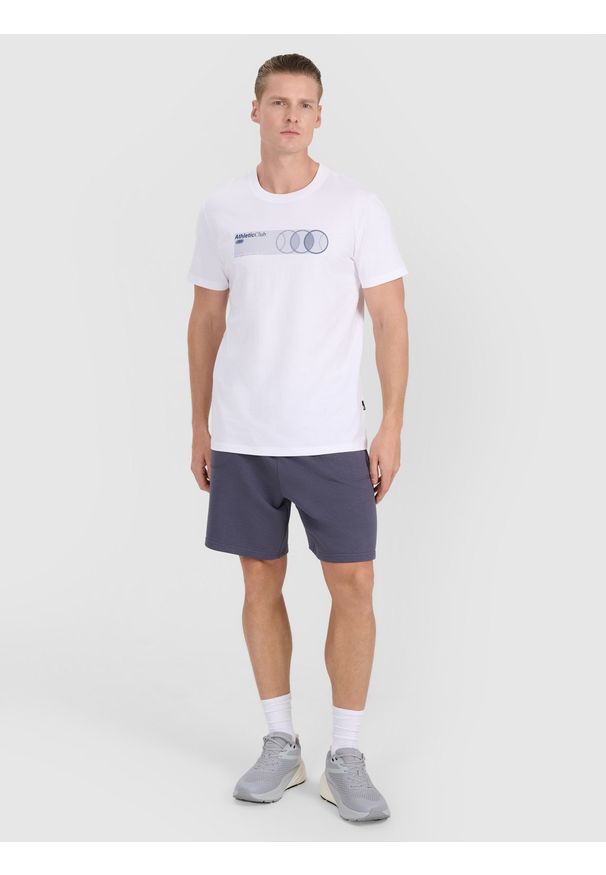 4f - 4F T-shirt regular z nadrukiem męski - biały M. Okazja: na co dzień. Kolor: biały. Materiał: jersey, materiał, bawełna. Długość rękawa: krótki rękaw. Długość: krótkie. Wzór: nadruk. Styl: sportowy, klasyczny, casual