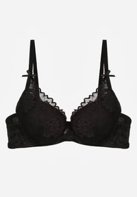 Born2be - Czarny Koronkowy Biustonosz z Ozdobnymi Kokardkami na Ramiączkach Aeleolopei. Kolor: czarny. Materiał: koronka. Wzór: koronka, aplikacja #5