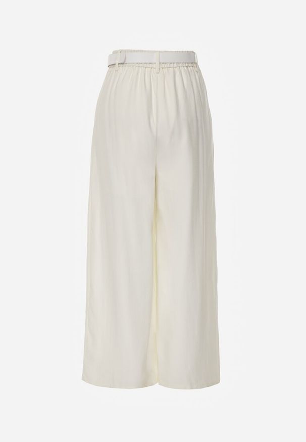 Renee - Białe Garniturowe Spodnie Szerokie z Wiskozy z Paskiem Moun. Kolor: biały. Materiał: wiskoza. Styl: elegancki