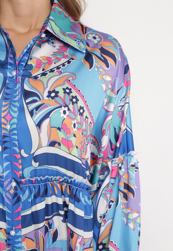 Born2be - Niebieska Oversizowa Sukienka Maxi Koszulowa Leiani. Kolor: niebieski. Typ sukienki: koszulowe. Długość: maxi